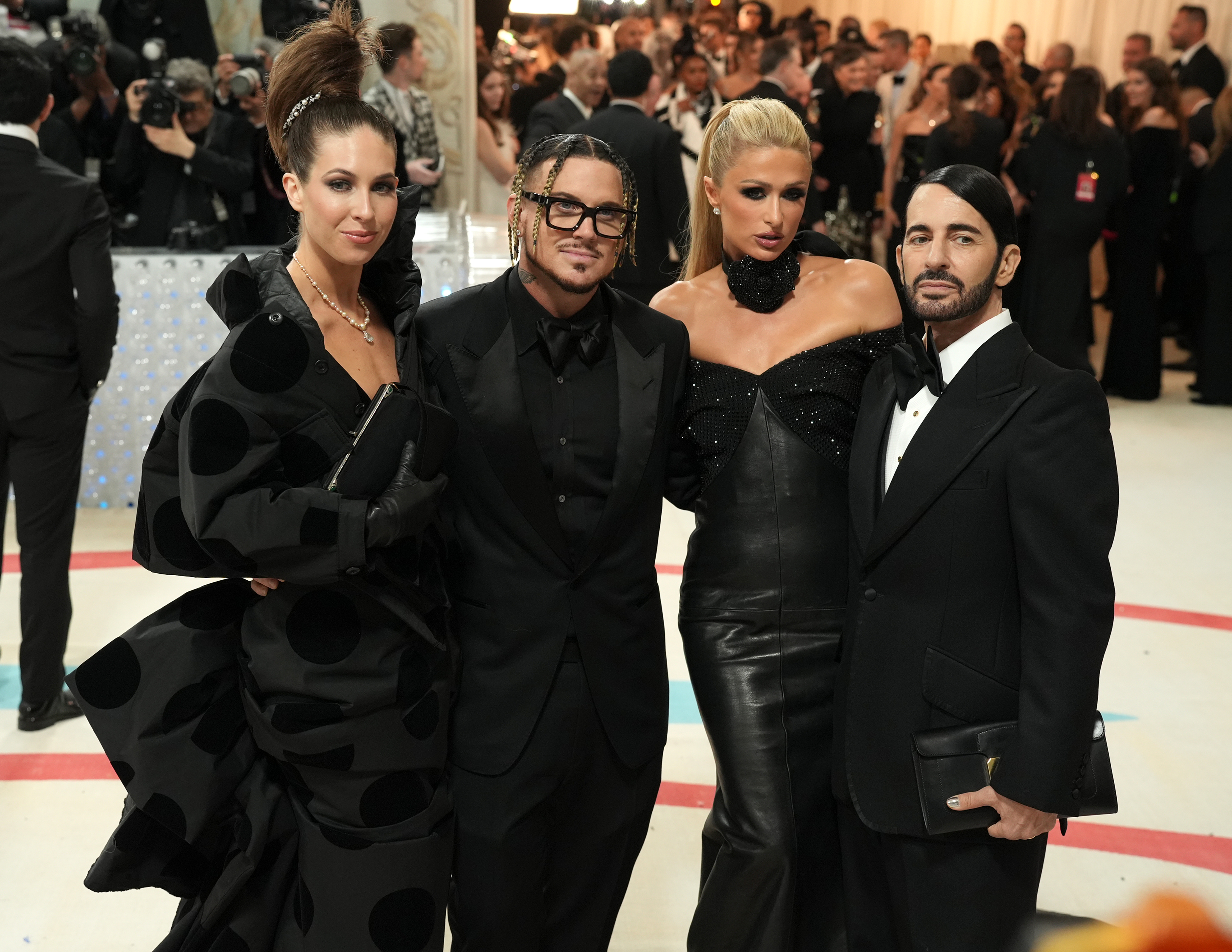 Colby Mugrabi, Charly Defrancesco, Paris Hilton, and Marc Jacobs attend The Met Gala Celebrating "Karl Lagerfeld: A Line Of Beauty" at The Metropolitan Museum of Art in New York City, on May 1, 2023. | Source: Getty Images