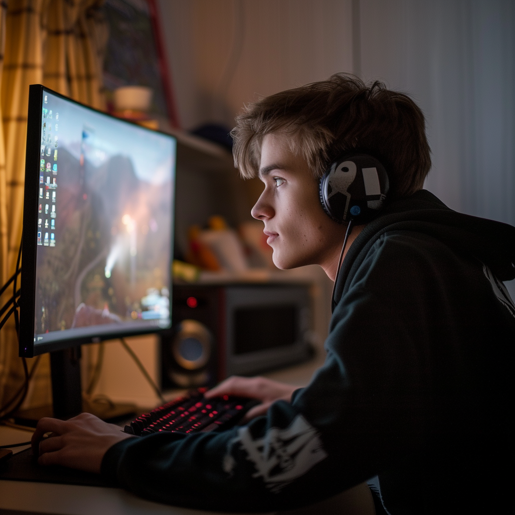 A teenage boy playing on a computer | Source: Midjourney