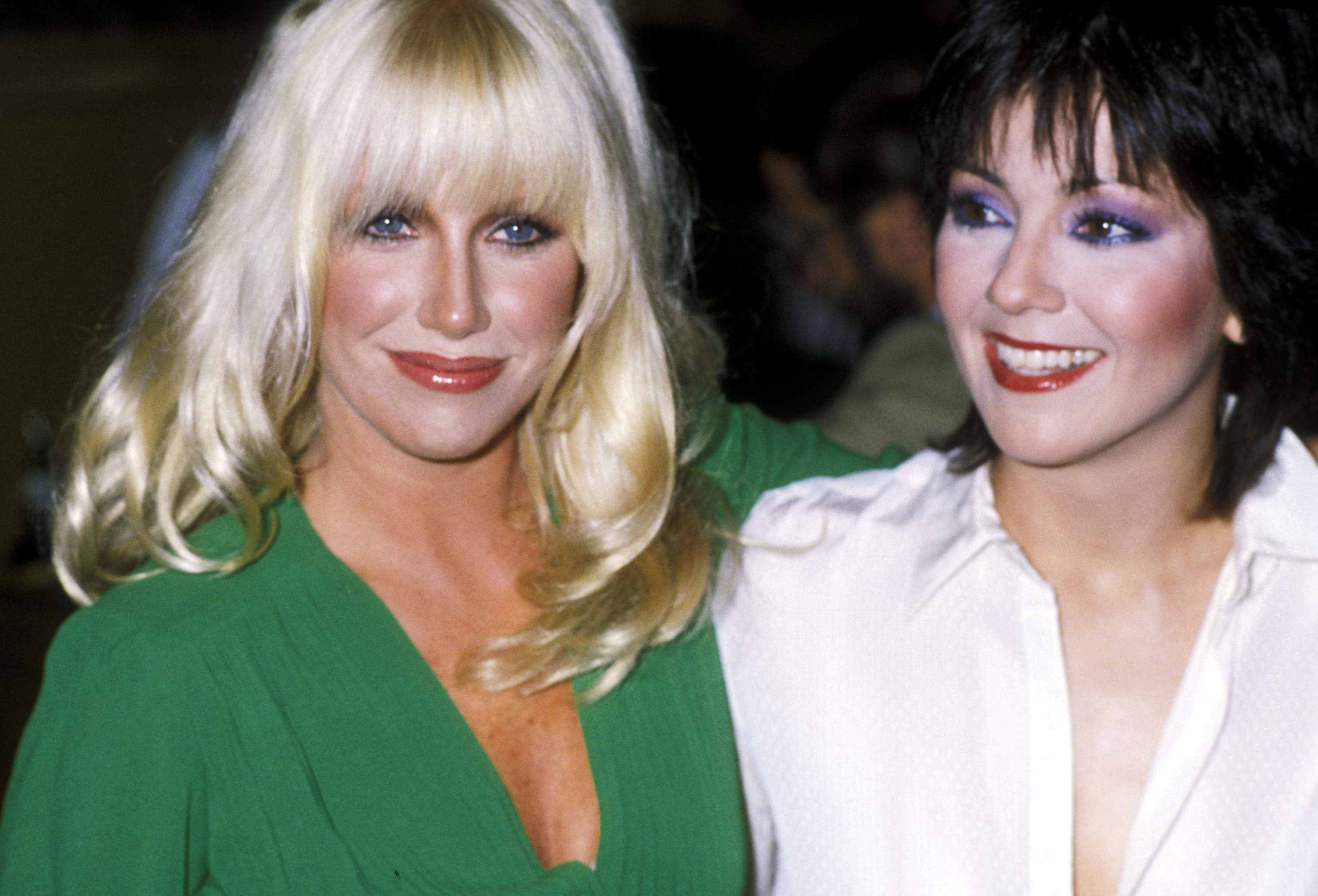 Actress Suzanne Somers and Joyce DeWitt during Press Preview and Luncheon For "Three's Company" and "The Ropers" at Beverly Hilton Hotel on September 5, 1979 in Beverly Hills, California | Source: Getty Images