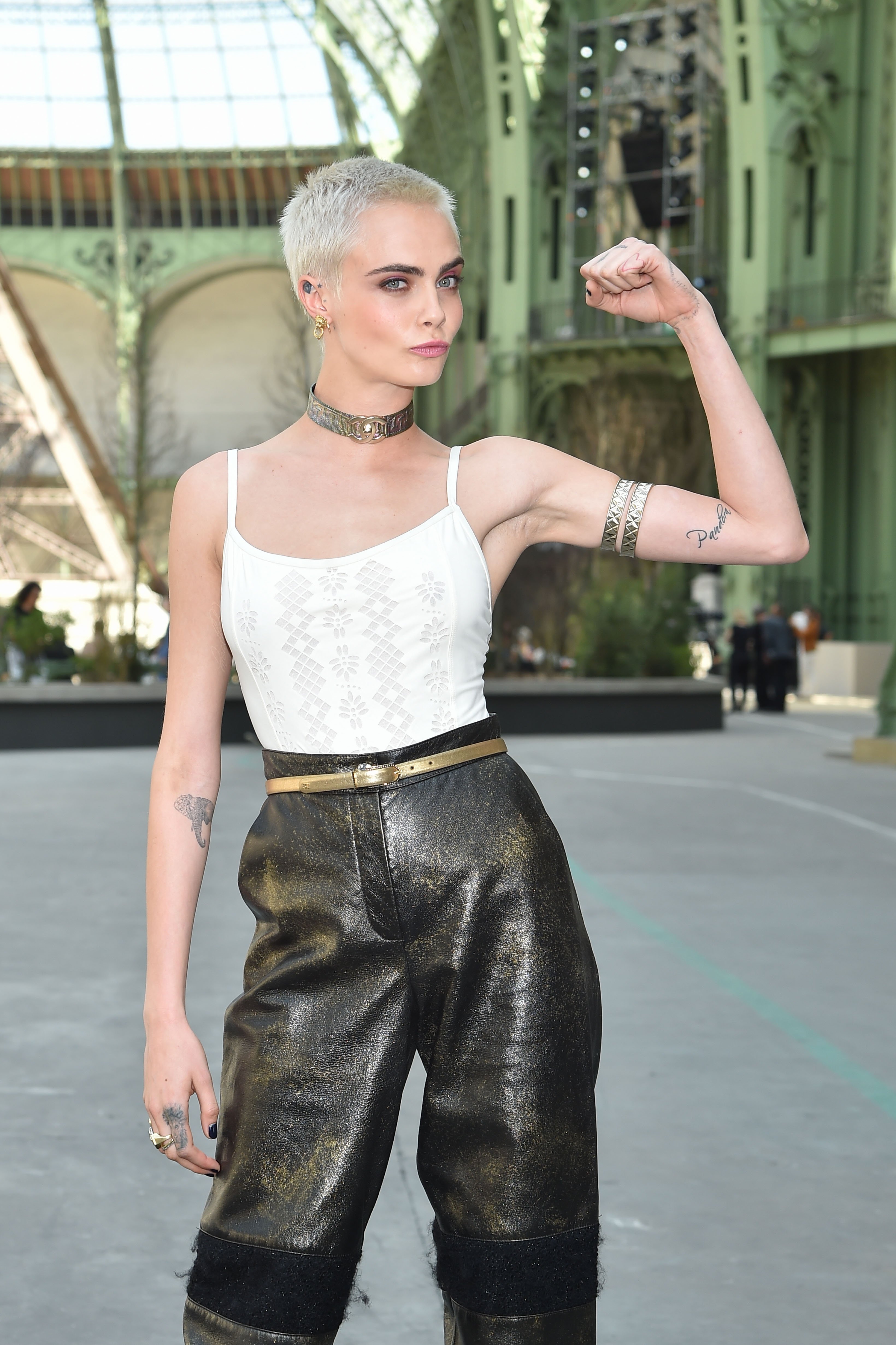 Cara Delevingne at the Chanel Haute Couture Fall/Winter 2017-2018 show during Paris Fashion Week on July 4, 2017, in Paris, France | Source: Getty Images