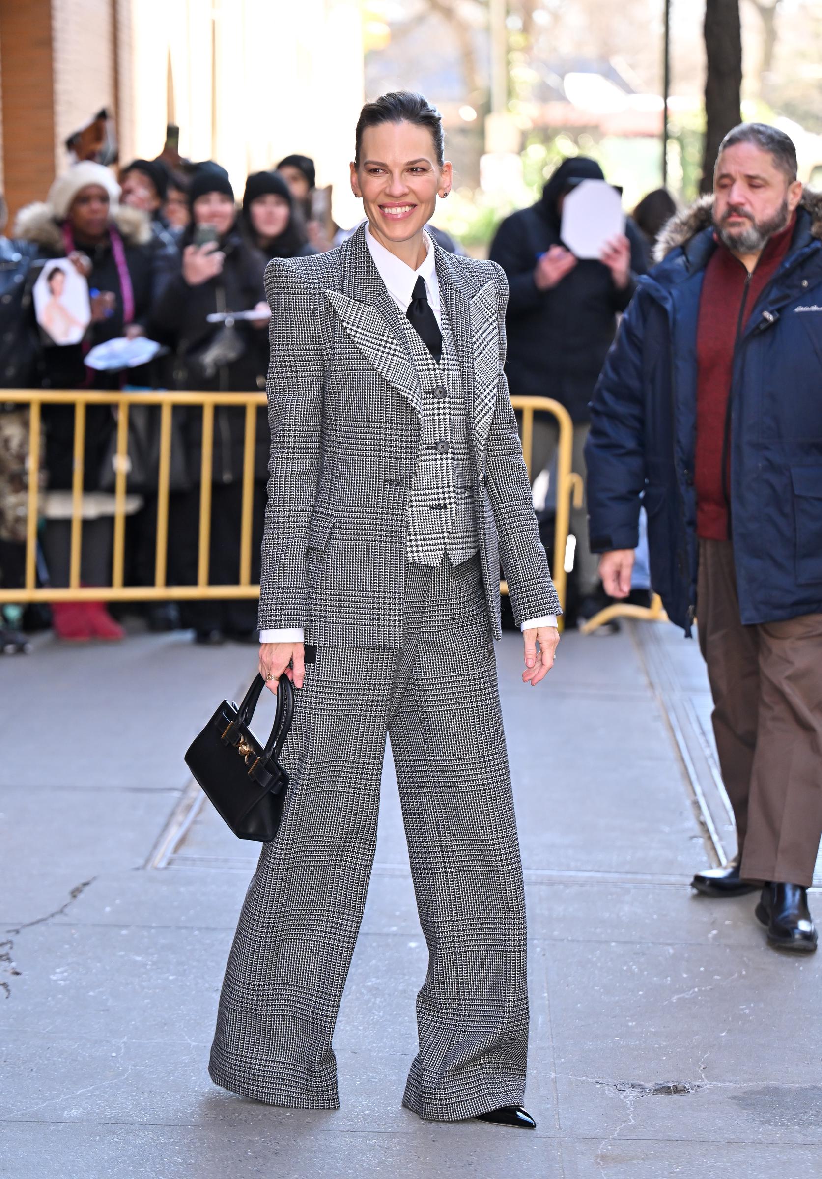 Hilary Swank arrives at ABC's "The View" on the Upper West Side on February 20, 2024, in New York City | Source: Getty Images