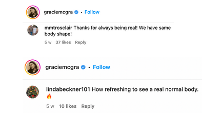 Online users' comments on Gracie McGraw's picture with a bikini | Source: Instagram.com/graciemcgra
