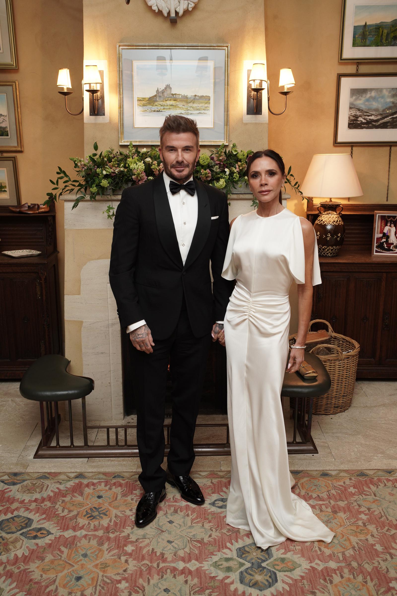 David Beckham and Victoria Beckham attend a dinner in celebration of Slow Food at King Charles III's Gloucestershire estate, Highgrove Gardens in Tetbury, England, on February 7, 2025 | Source: Getty Images