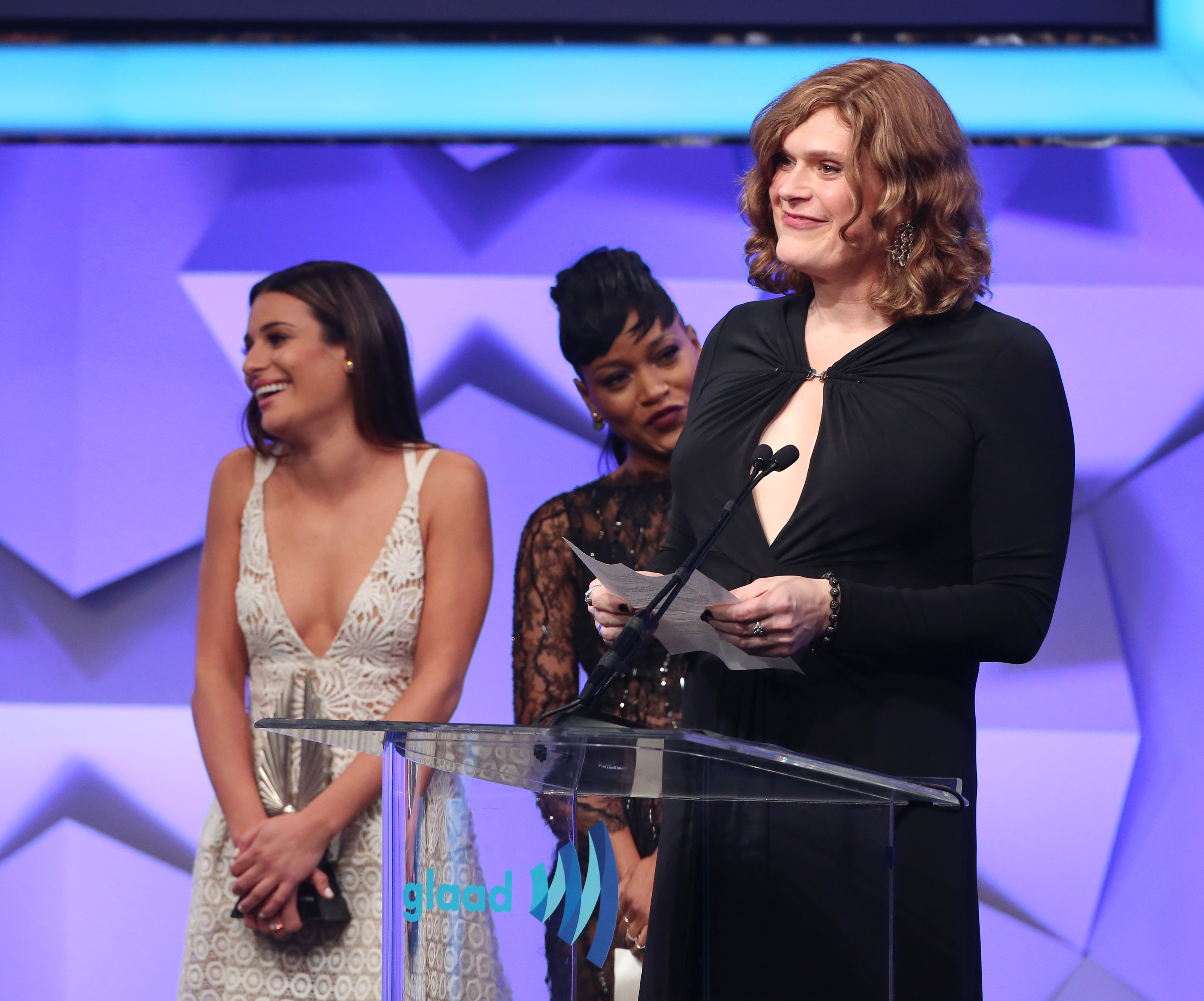 Lea Michele, Keke Palmer and Lilly Wachowski during the 27th Annual GLAAD Media Awards at the Beverly Hilton Hotel on April 2, 2016 in Beverly Hills, California. | Source: Getty Images