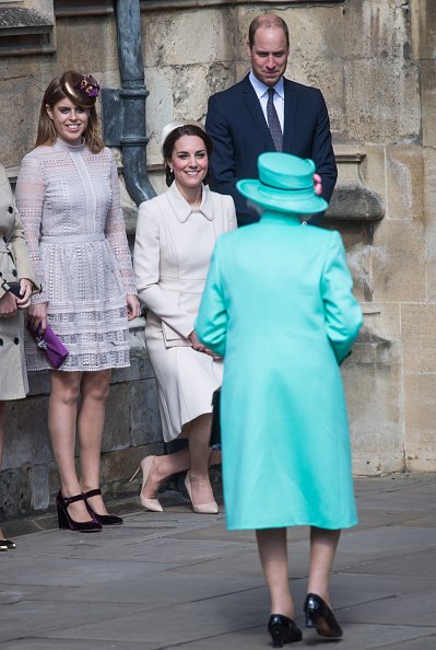 Prince William, Kate Middleton, and Princess Beatrice at St George's Chapel on April 16, 2017 in Windsor, England. | Photo: Getty Images