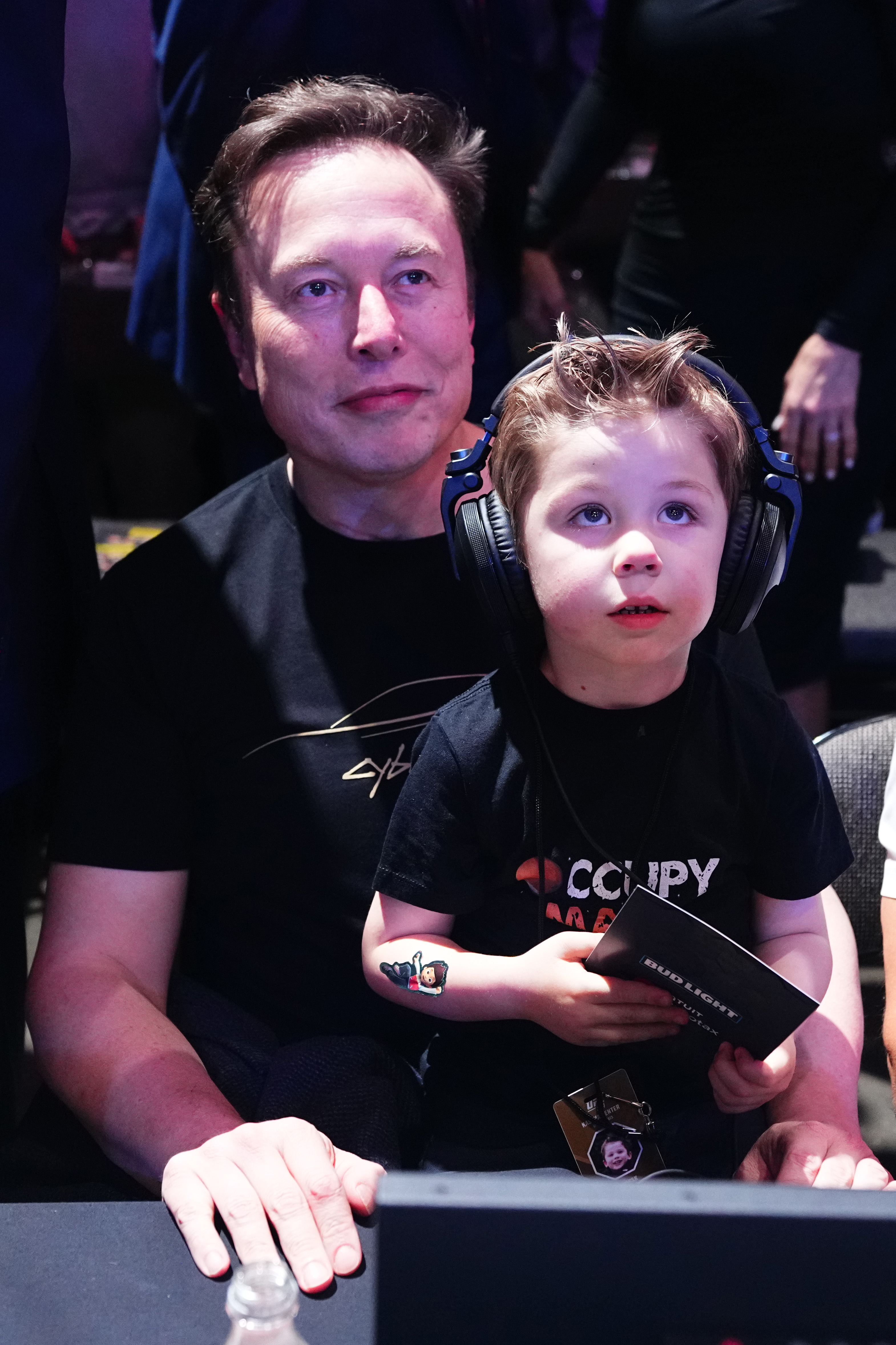 Elon Musk and his son X Æ A-Xii seen during the UFC 314 event on April 12, 2025, in Miami, Florida | Source: Getty Images