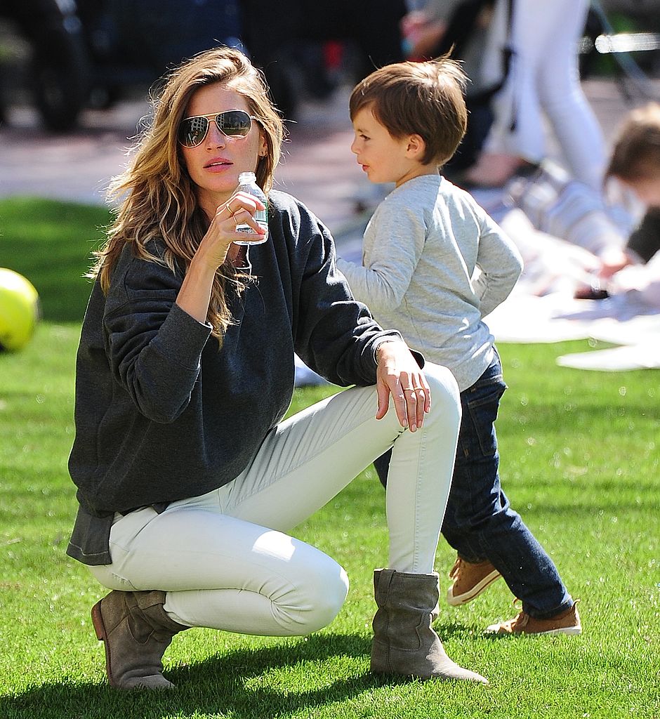 Gisele Bündchen and Benjamin Brady are seen in Battery Park City on May 4, 2013 in New York City. (Photo by Alo Ceballos/FilmMagic)