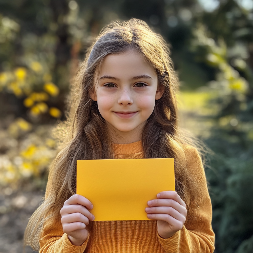 Young girl holding a yellow envelope | Source: Midjourney