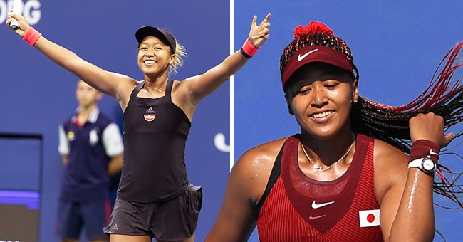 Naomi Osaka at USTA Billie Jean King National Tennis Center on September 18, 2018 in New York and the next photo shows Osaka on day two of the Tokyo 2020 Olympic Games at Ariake Tennis Park on July 25, 2021 in Tokyo, Japan | Photo: Getty Images and Shutterstock