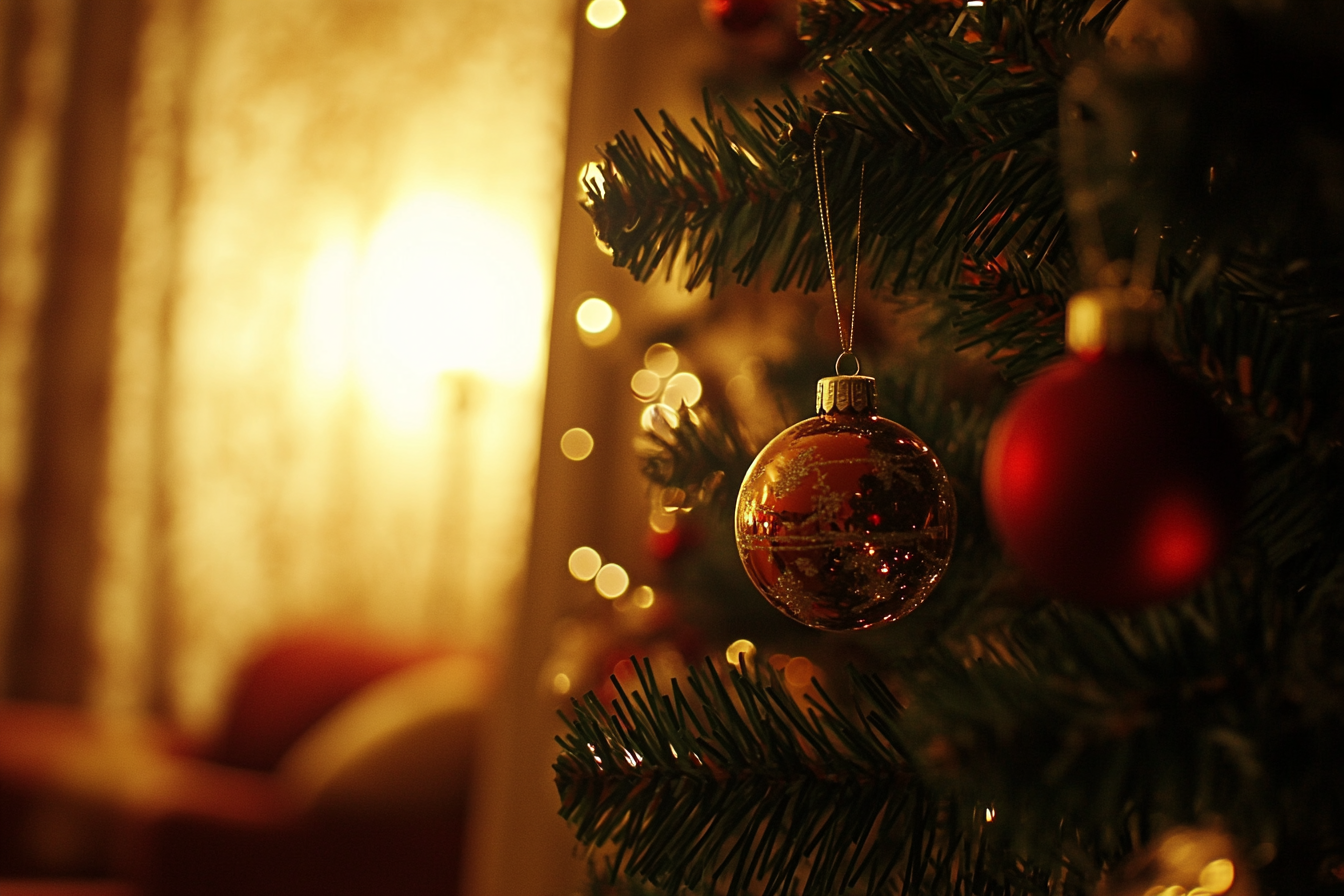 A close-up shot of a Christmas tree ornament | Source: Midjourney