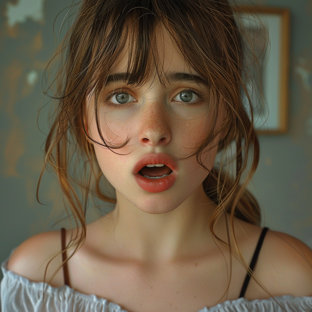 An extremely shocked young woman | Source: Midjourney