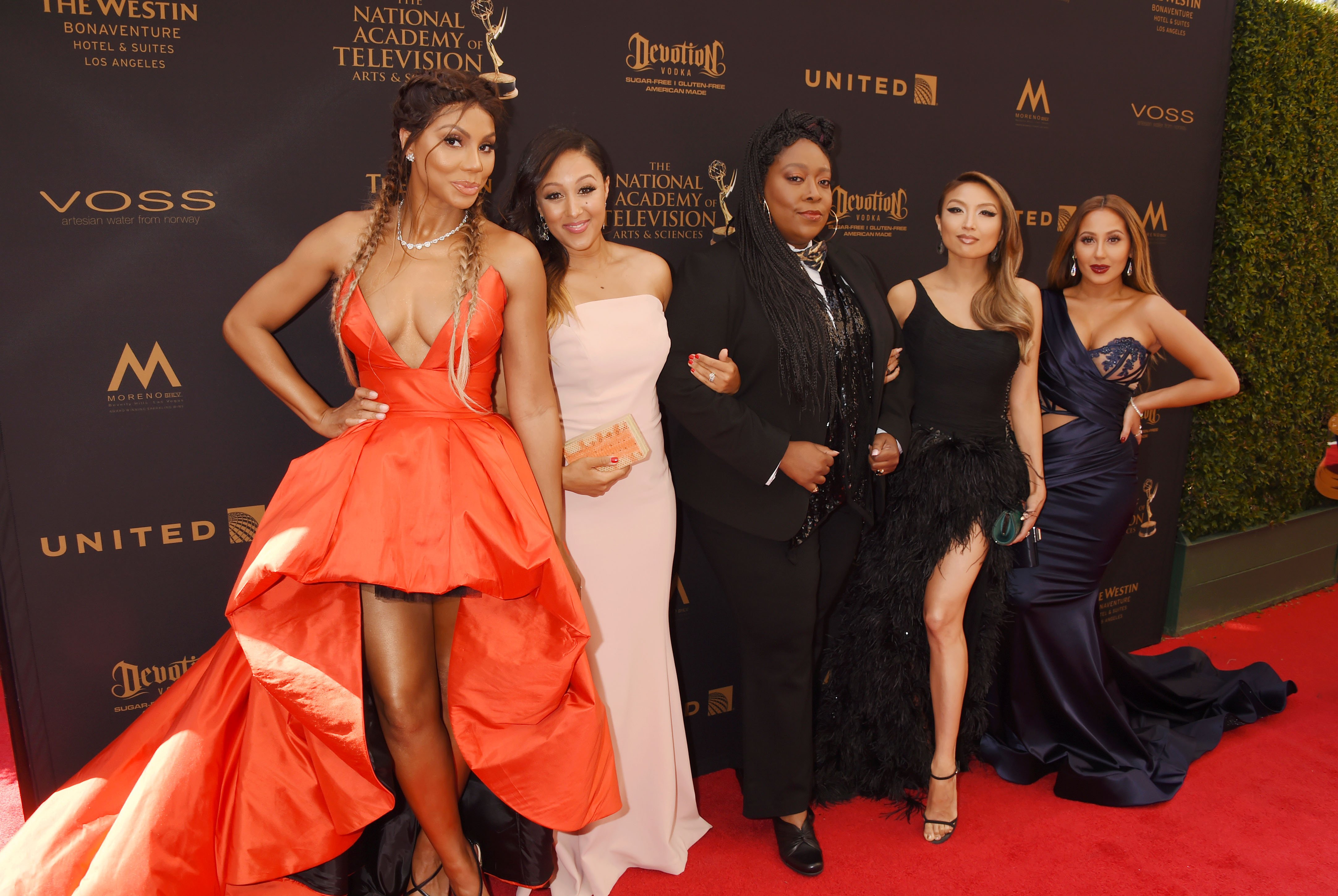 Tamar Braxton, Tamera Mowry Housley, Loni Love, Jeannie Mai and Adrienne Bailon attend the 2016 Daytime Emmy Awards at Westin Bonaventure Hotel on May 1, 2016 in Los Angeles, California. | Photo: Getty Images