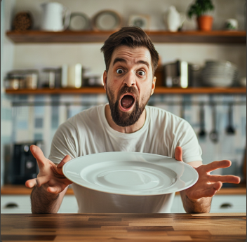A shocked man knocking a plate off the counter | Source: Midjourney