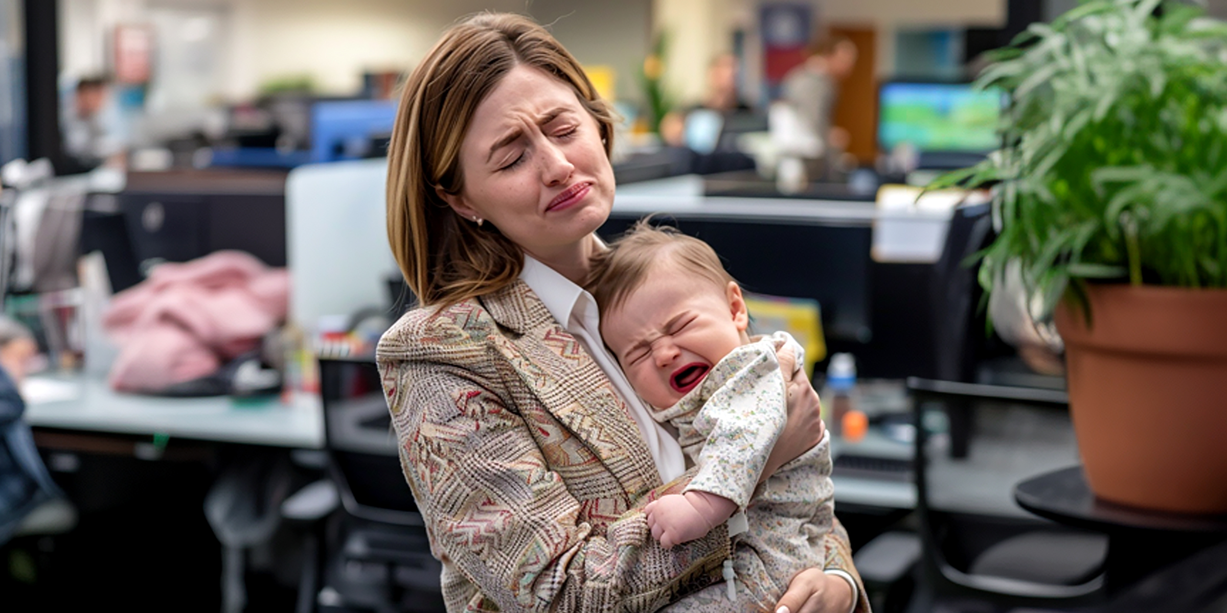 An office worker trying to calm a crying baby | Source: Amomama