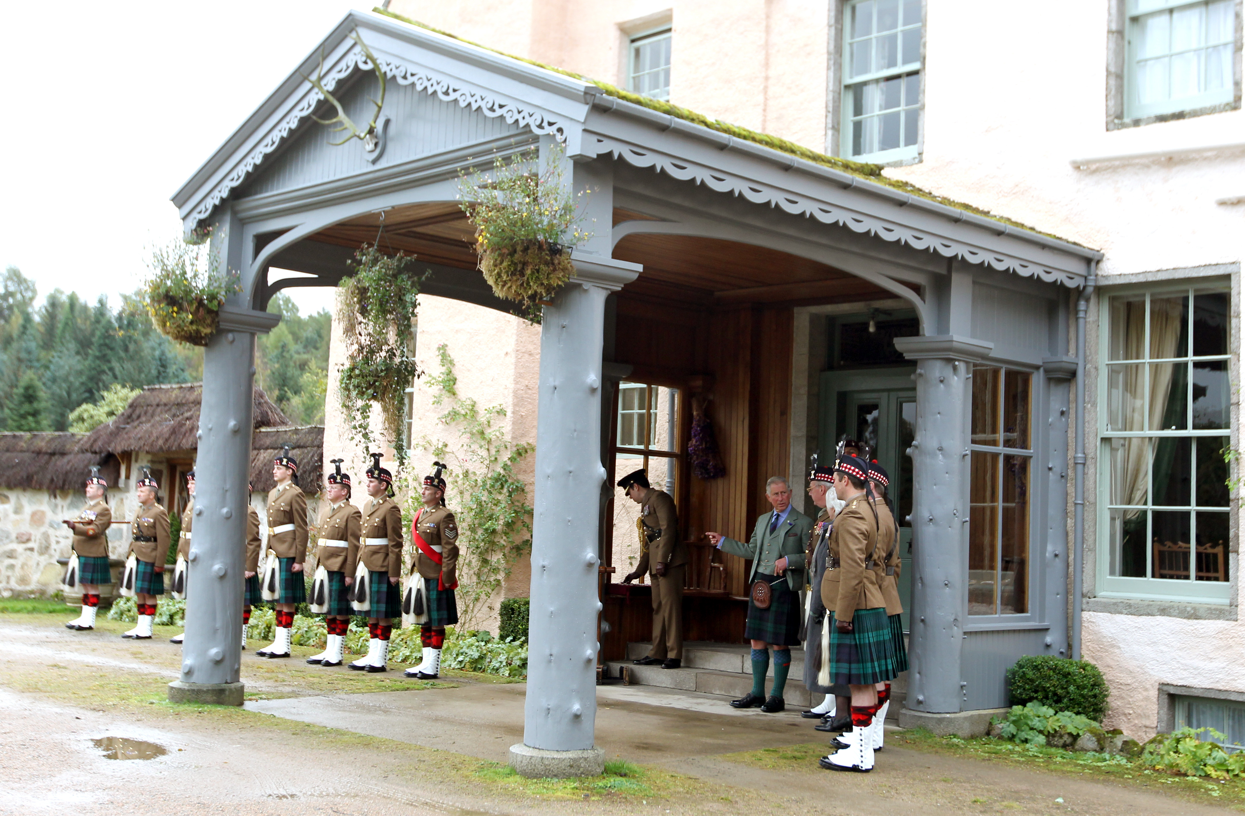 King Charles during a ceremony to present service medals to soldiers from the 51st Highland, 7th Battalion, The Royal Regiment of Scotland in the grounds of Birkhall in Ballater, Aberdeenshire, on October 13, 2012. | Source: Getty Images