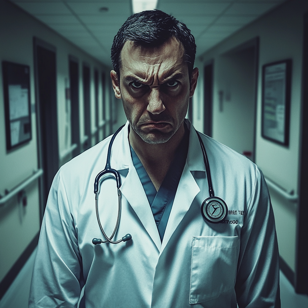 An angry doctor standing in a hallway | Source: Midjourney