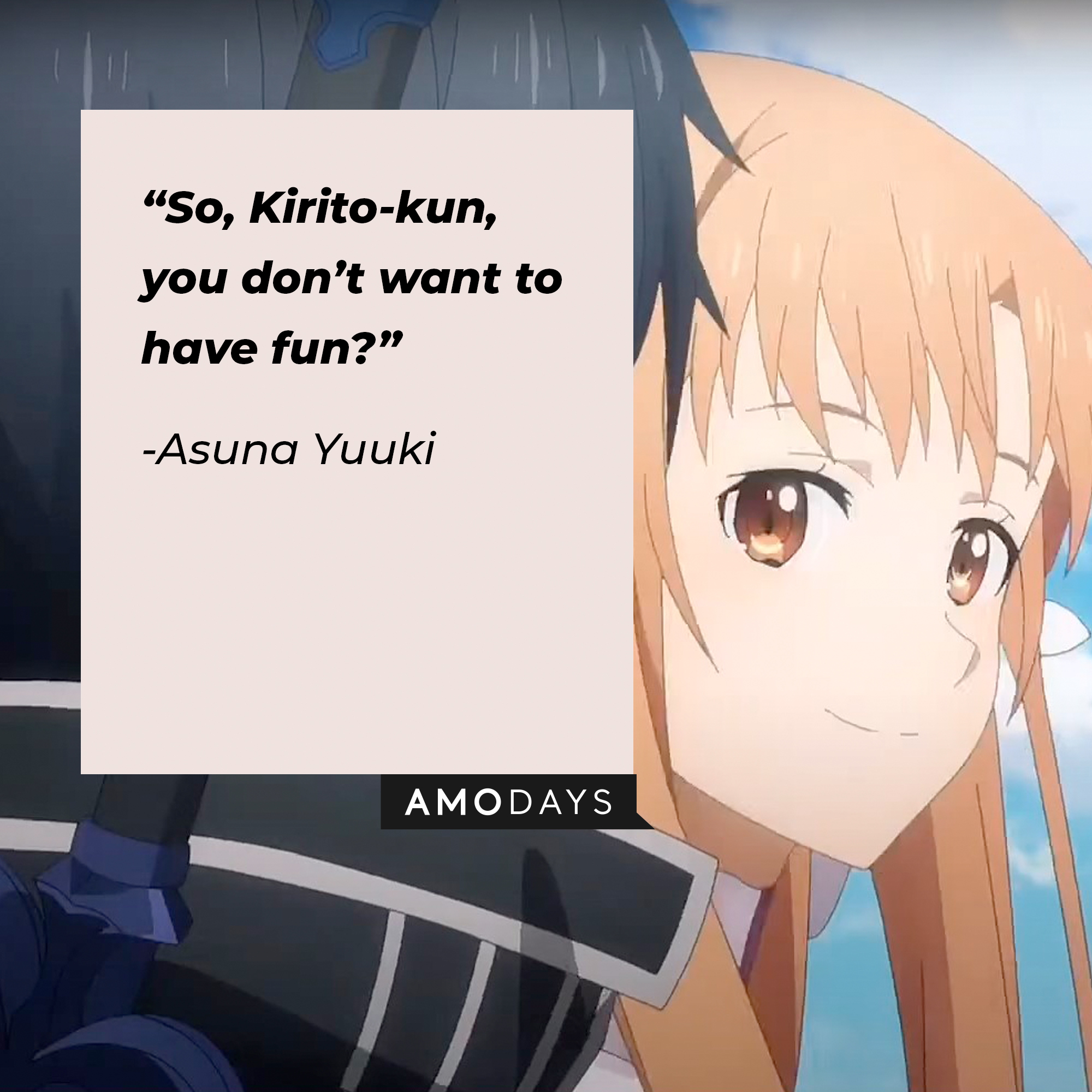A picture of Asuna Yuuki with her quote: “So, Kirito-kun, you don’t want to have fun?” | Source: facebook.com/SwordArtOnlineUSA
