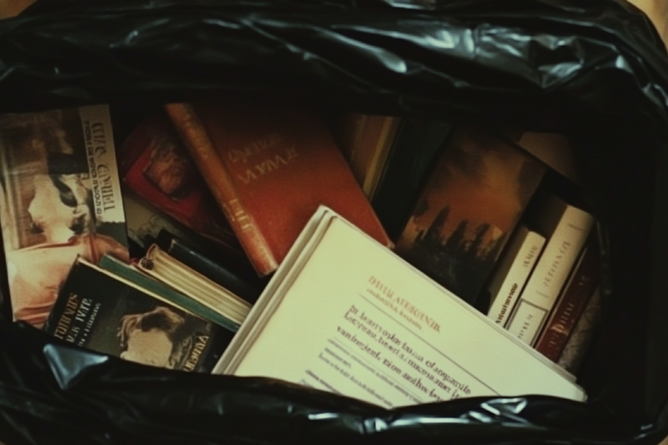 A collection of books in a garbage bag | Source: Midjourney