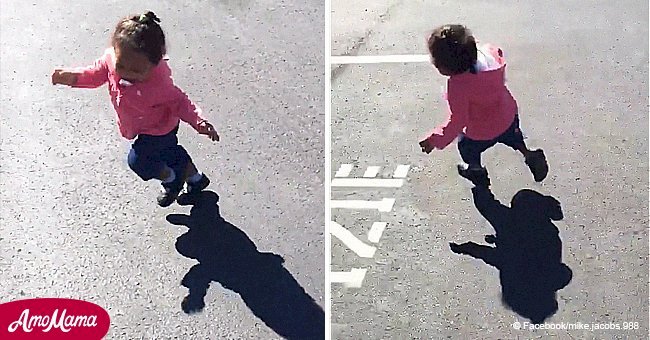 Adorable little girl is absolutely terrified of her own shadow