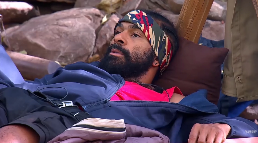David Haye reclines in camp, appearing composed as tensions simmer following his exchange with Adam Thomas. | Source: YouTube/I'm A Celebrity... Get Me Out Of Here!