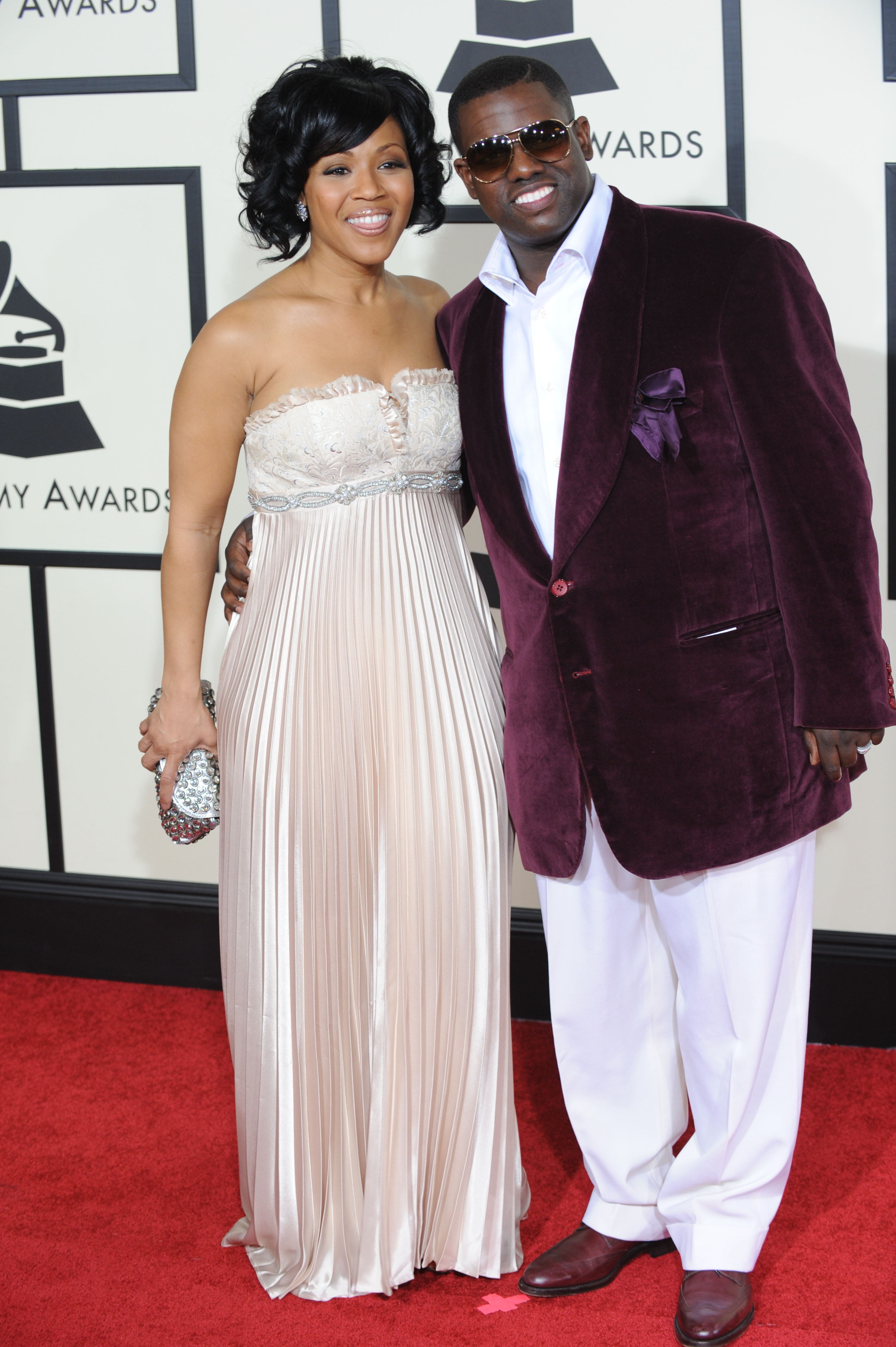Erica Campbell of Mary Mary and husband Warryn Campbell arrive at the 50th Annual GRAMMY Awards at the Staples Center on February 10, 2008, in Los Angeles, California | Source: Getty Images