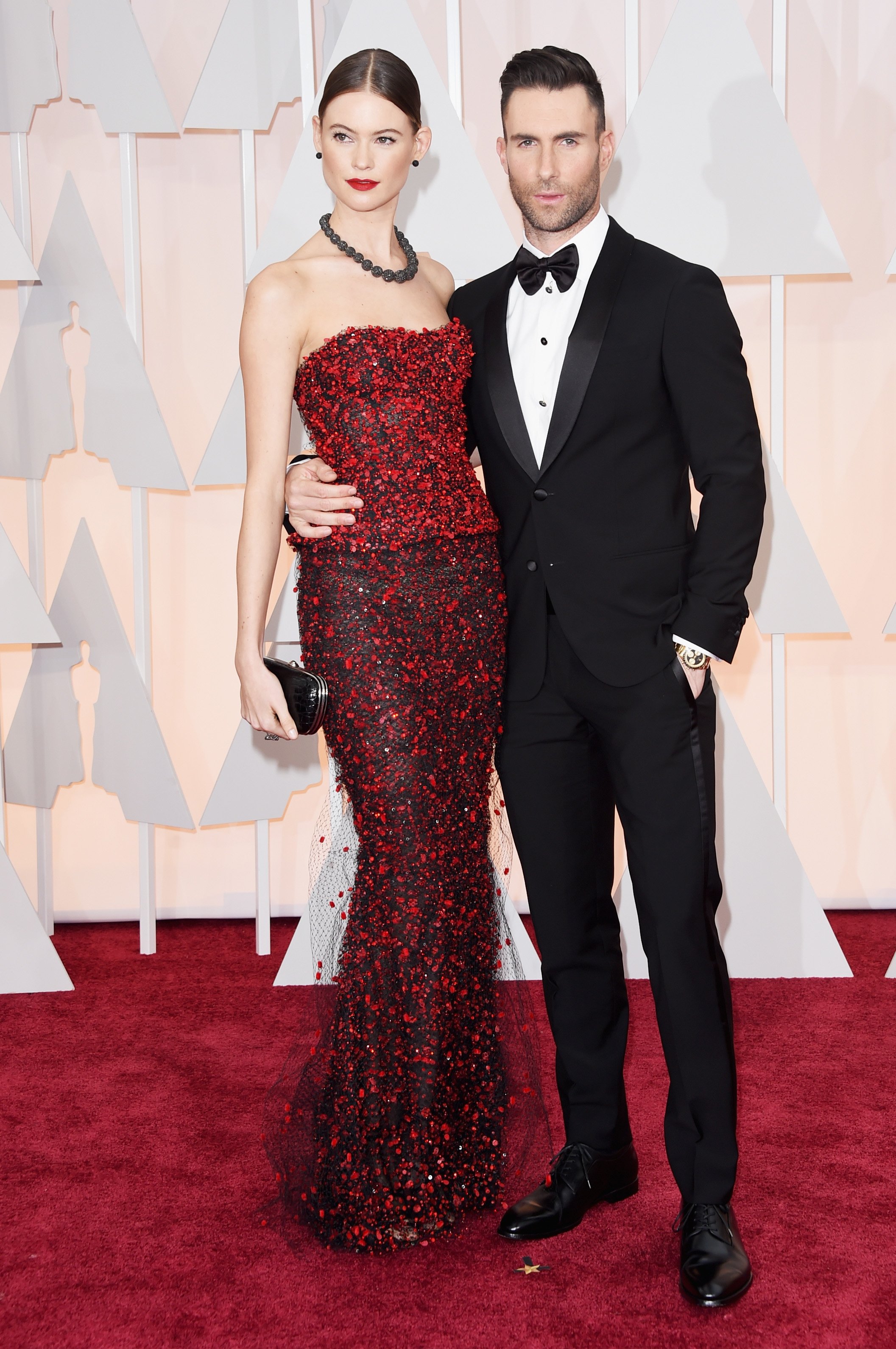 Adam Levine and wife Behati Prinsloo at the 87th Academy Awards in 2015 in Hollywood | Source: Getty Images