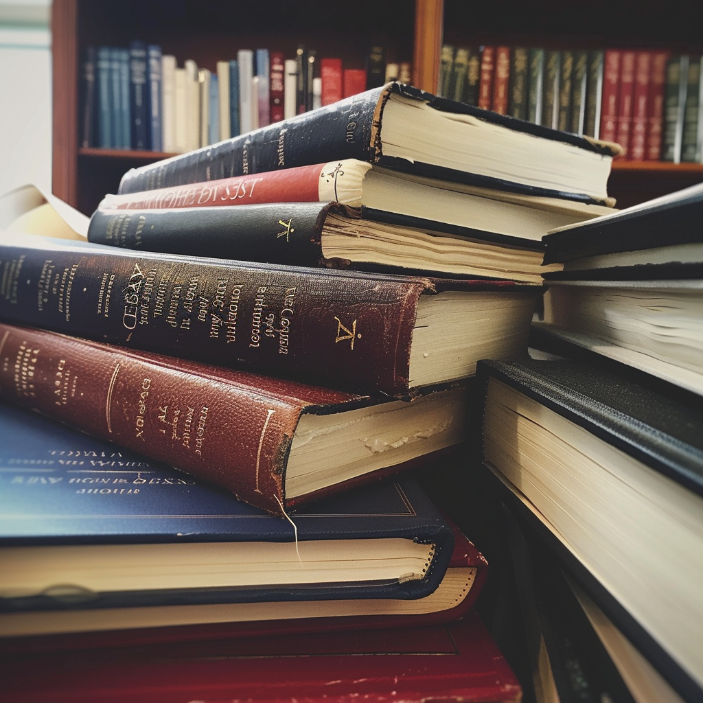 A pile of books on a table | Source: Midjourney