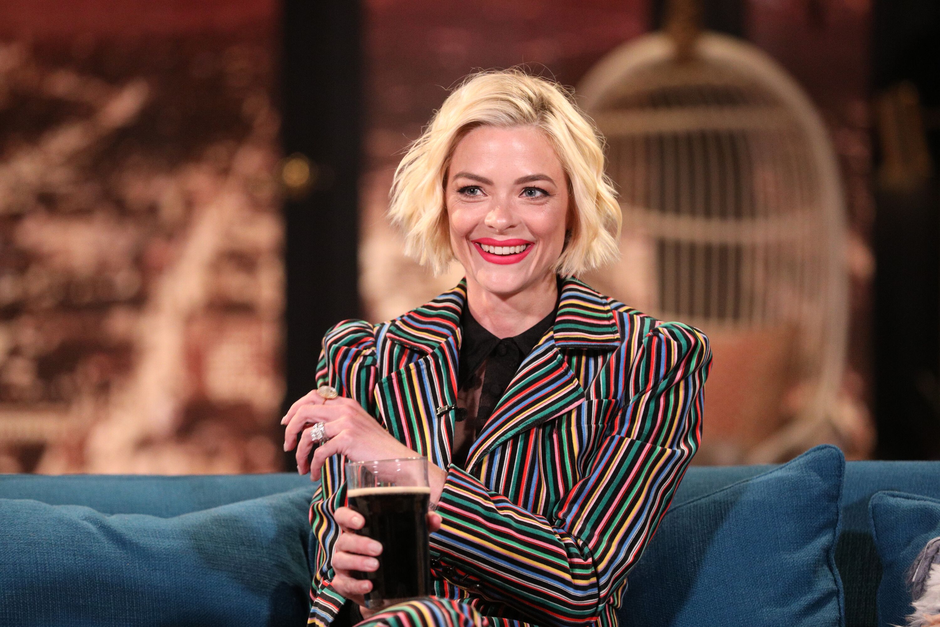 Actress Jaime King on the set of talk show "Busy Tonight" | Source: Getty Images