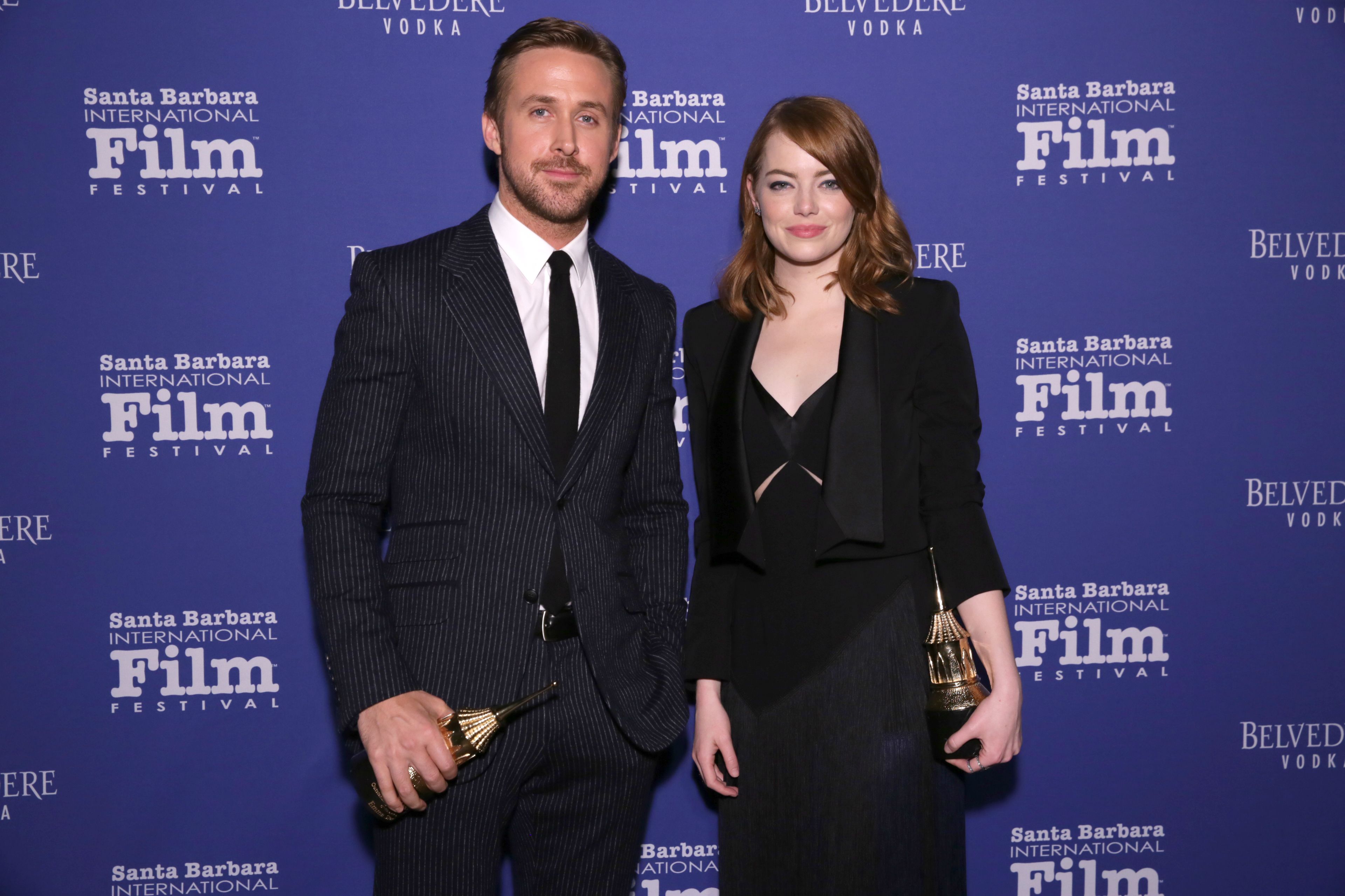 Ryan Gosling and Emma Stone at the Outstanding Performers Tribute during the 32nd Santa Barbara International Film Festival at the Arlington Theater on February 3, 2017 in Santa Barbara, California. | Source: Getty Images
