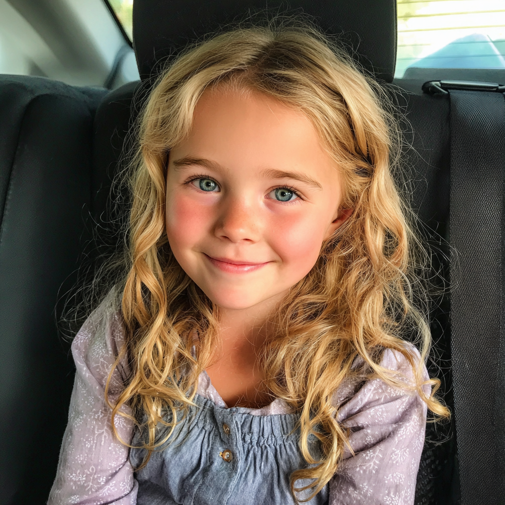 A smiling little girl sitting in a car | Source: Midjourney