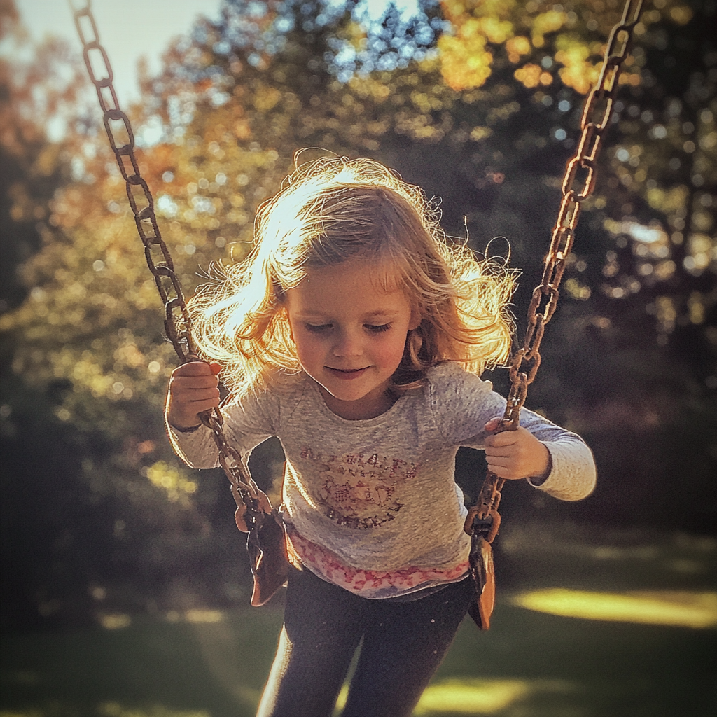 A little girl playing on a swing | Source: Midjourney