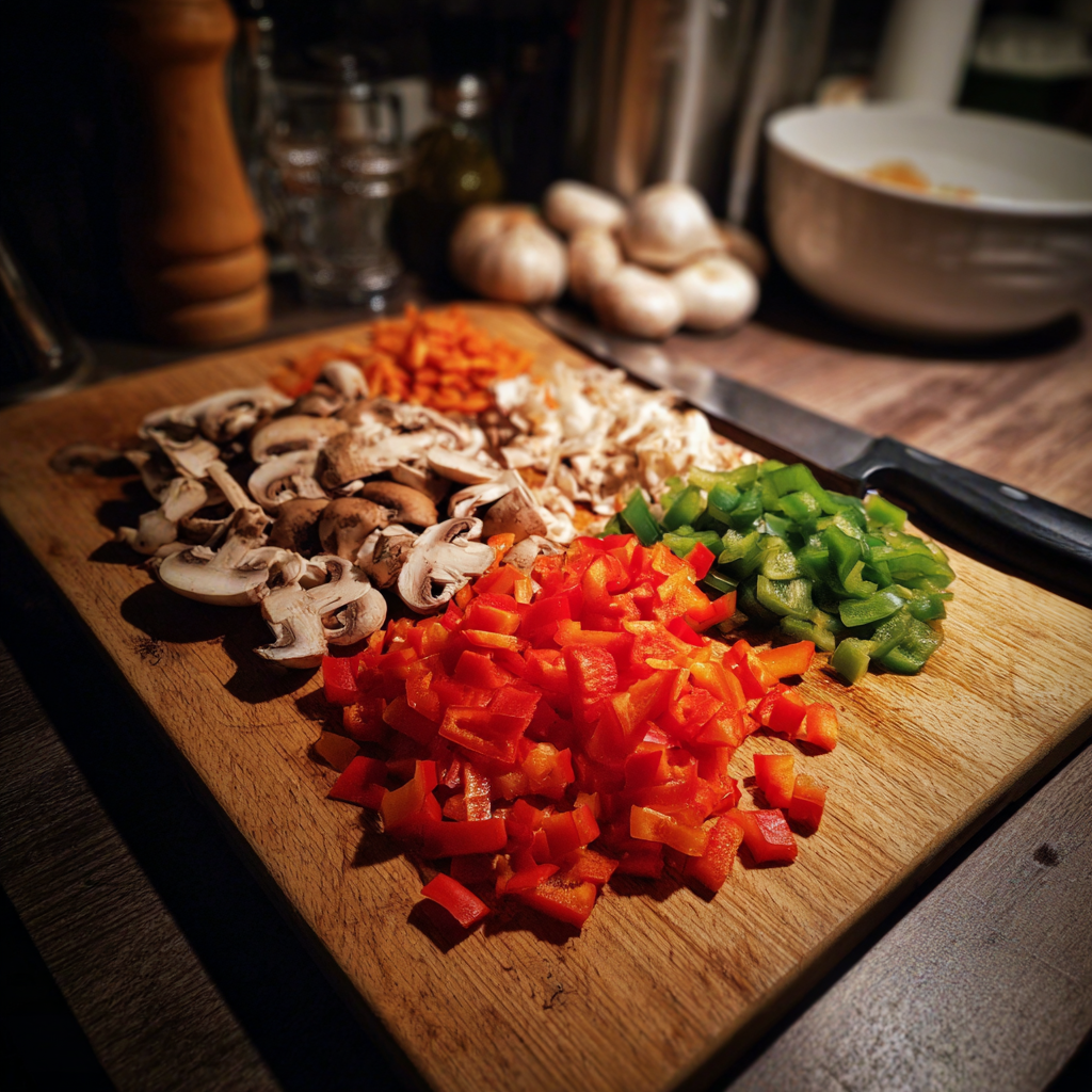 Chopped vegetables on a wooden board | Source: Midjourney