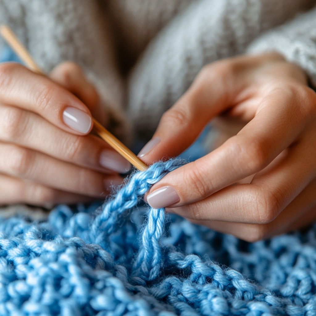 A woman using a crochet hook | Source: Midjourney