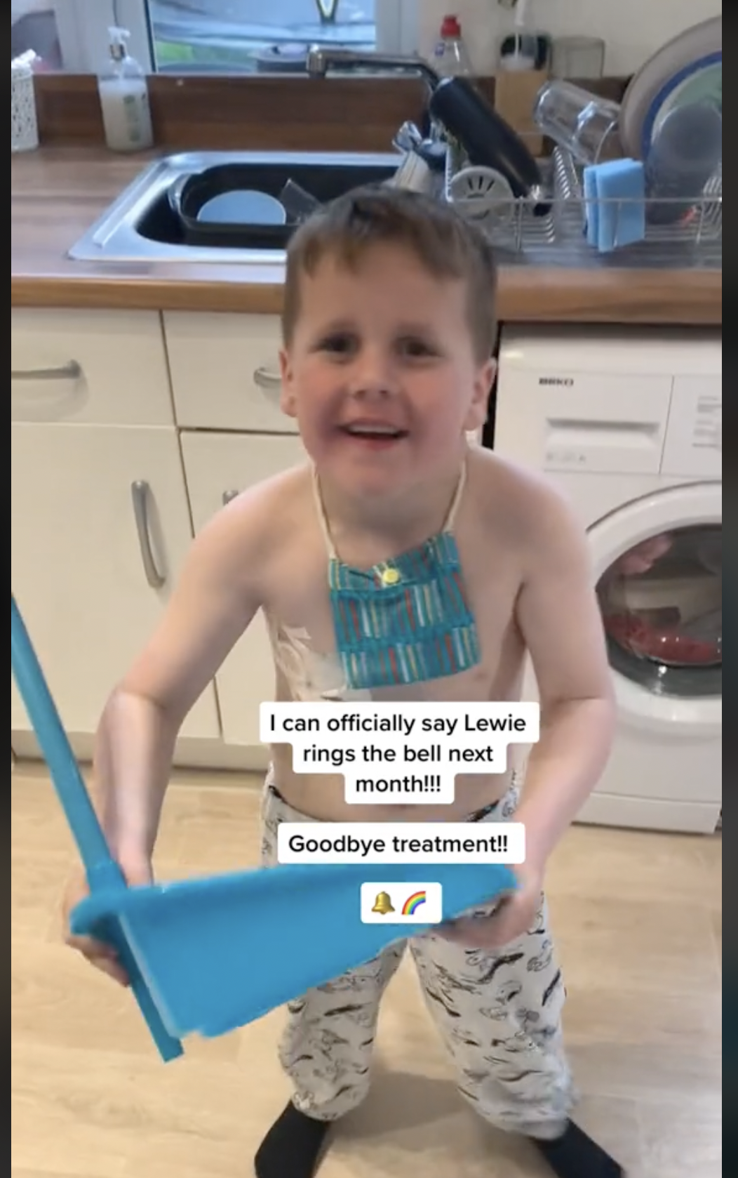 Katie Johnson's son celebrating the end of his cancer treatment, as seen in a video dated May 1, 2023 | Source: TikTok/katiejohnston07