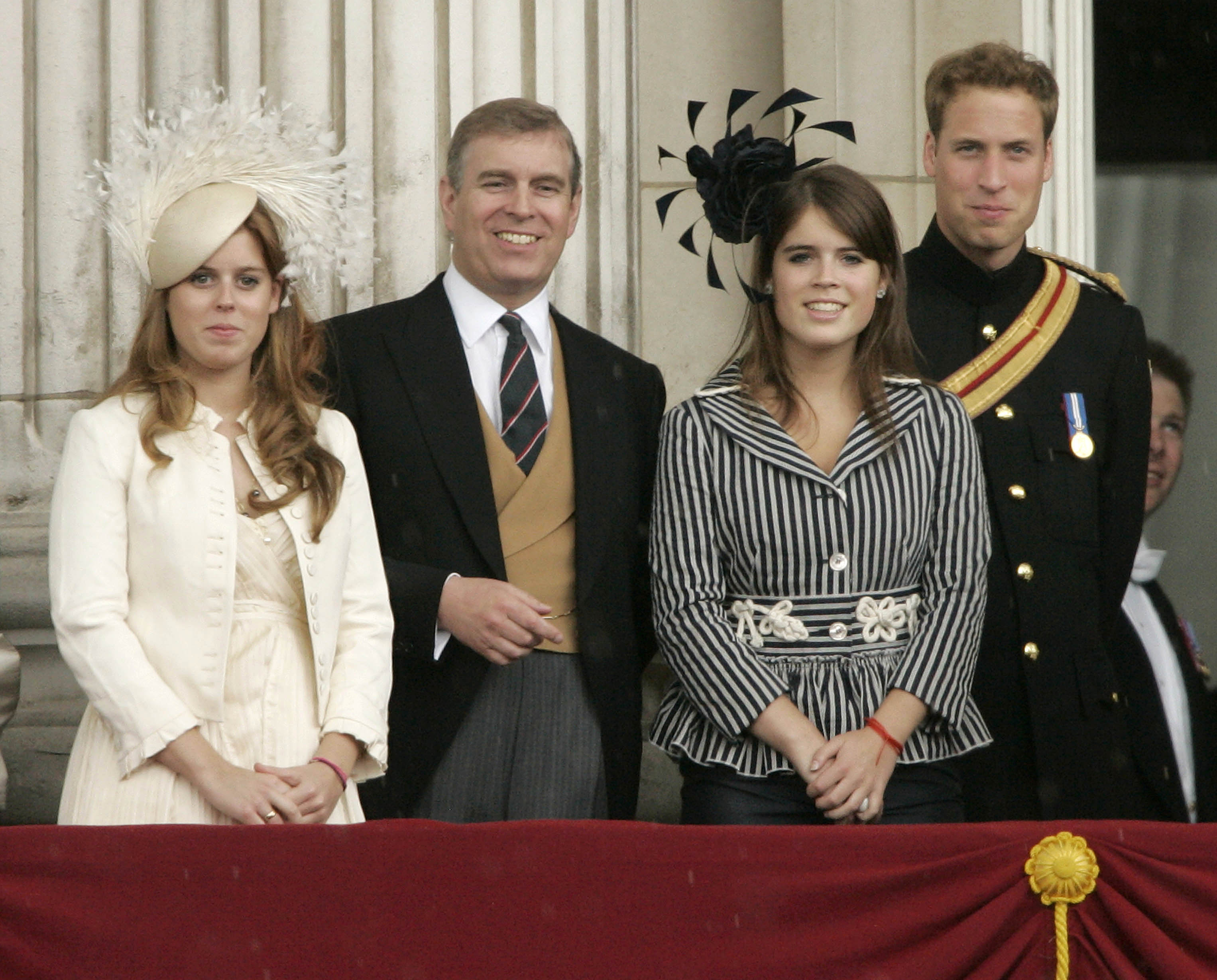 Princess Beatrice, Andrew Mountbatten-Windsor, Princess Eugenie, and Prince William at the 2007 Trooping of the Colour Ceremony in London, England. | Source: Getty Images
