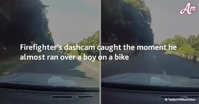 Firefighter's dashcam caught the moment he almost ran over a boy on a bike