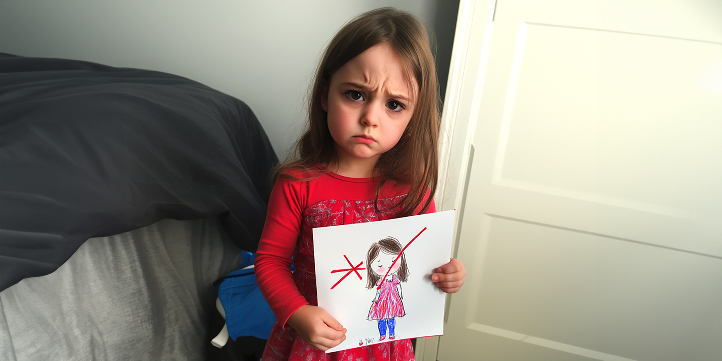 A sad little girl holding a drawing | Source: AmoMama