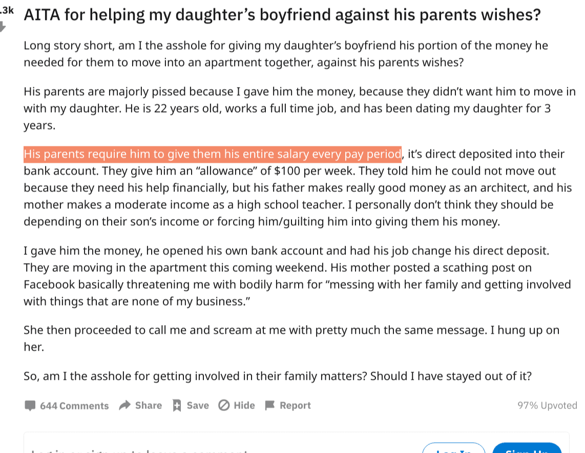 A post from Reddit about a concerned parent | Source: Reddit.com /@aita