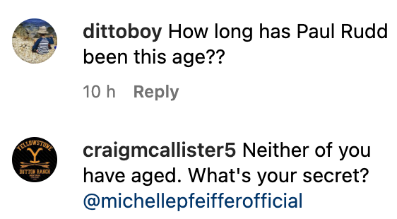 Comments under Michelle Pfeiffer's post on Instagram from April 6, 2023. | Source: Instagram.com/michellepfeifferofficial