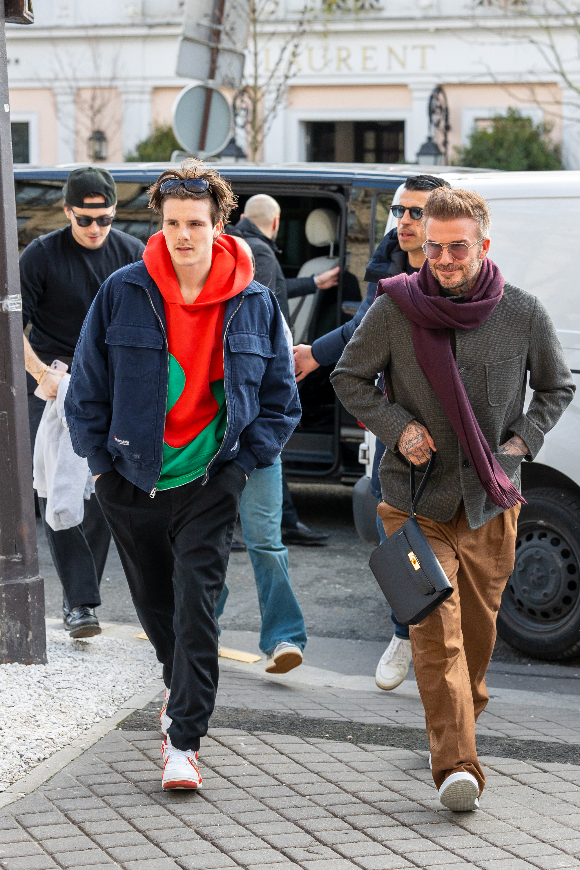 Brooklyn and David Beckham seen on March 1, 2024, in Paris, France | Source: Getty Images
