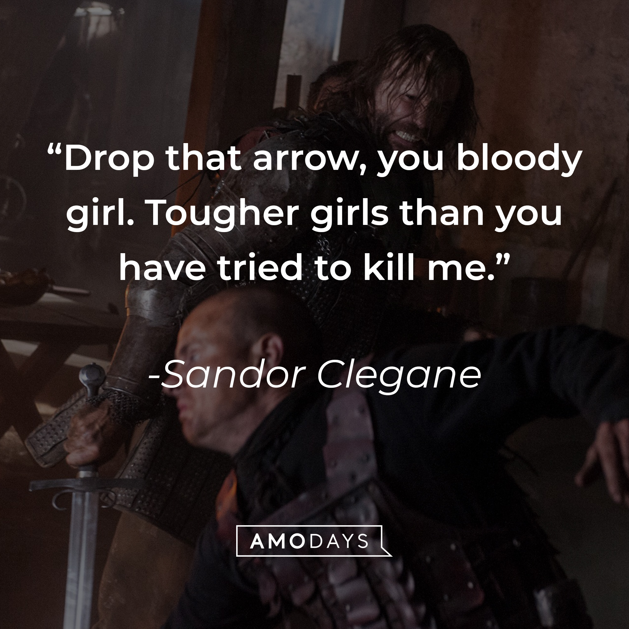 Sandor Clegane's quote: "Drop that arrow, you bloody girl. Tougher girls than you have tried to kill me." | Source: facebook.com/GameOfThrones