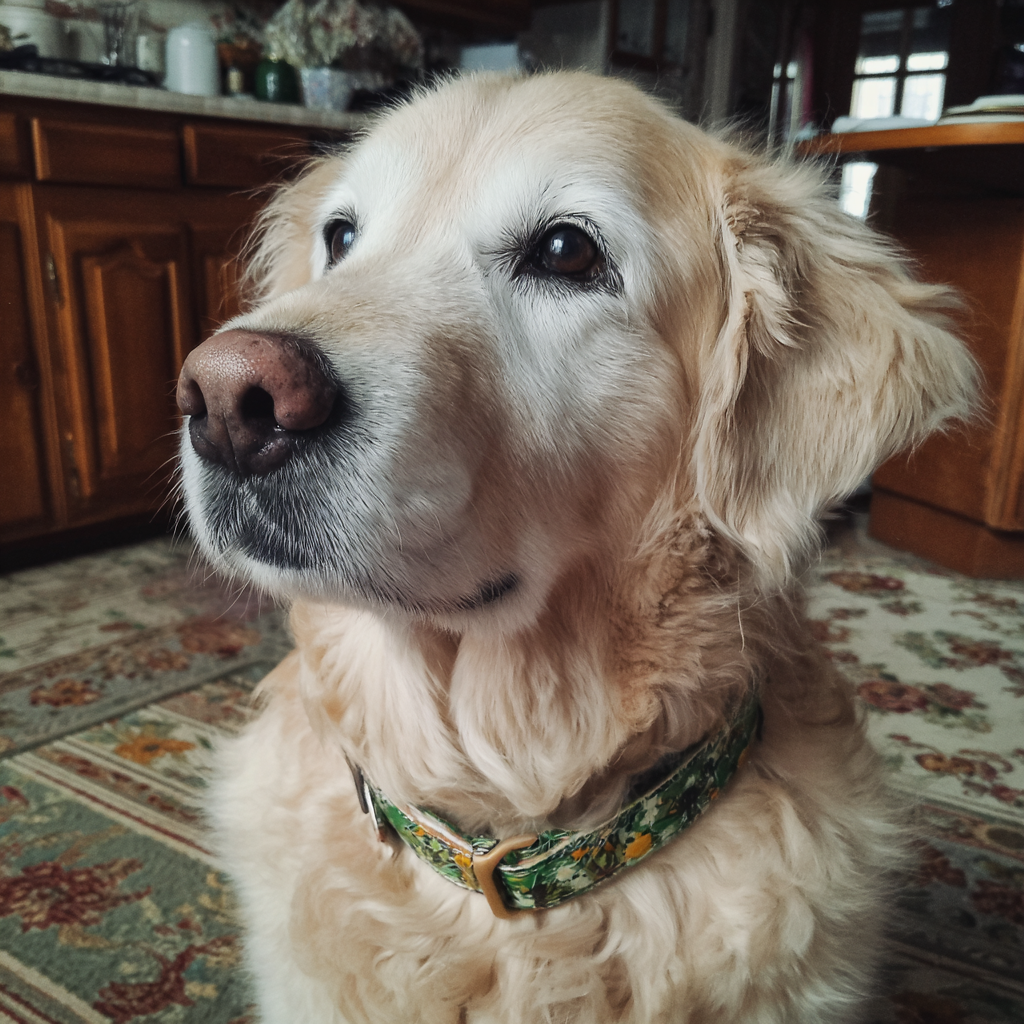 A close-up of a dog in a kitchen | Source: Midjourney