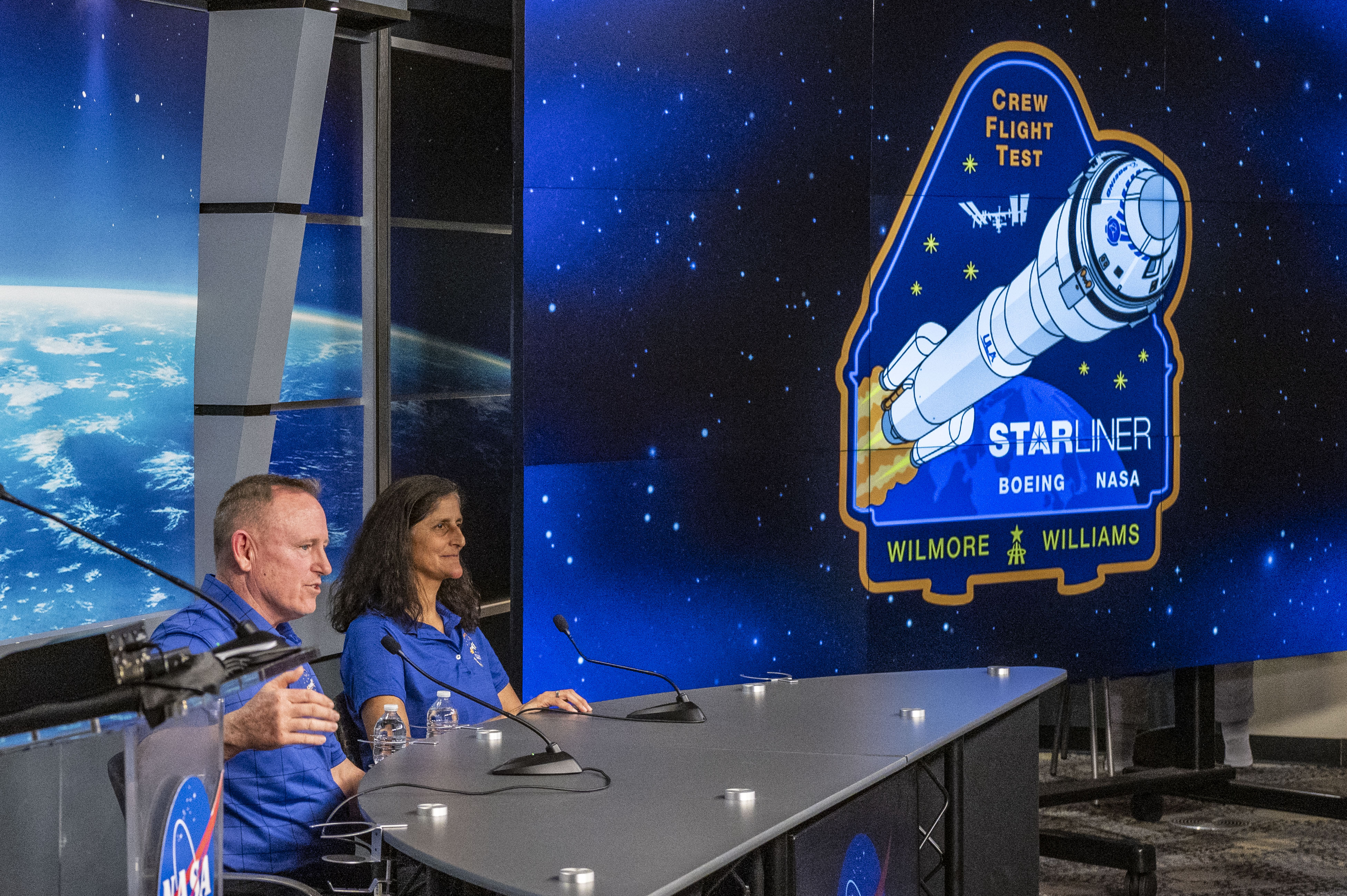 Barry Wilmore and Sunita Williams responding to questions during a media briefing on March 22, 2024. | Source: Getty Images