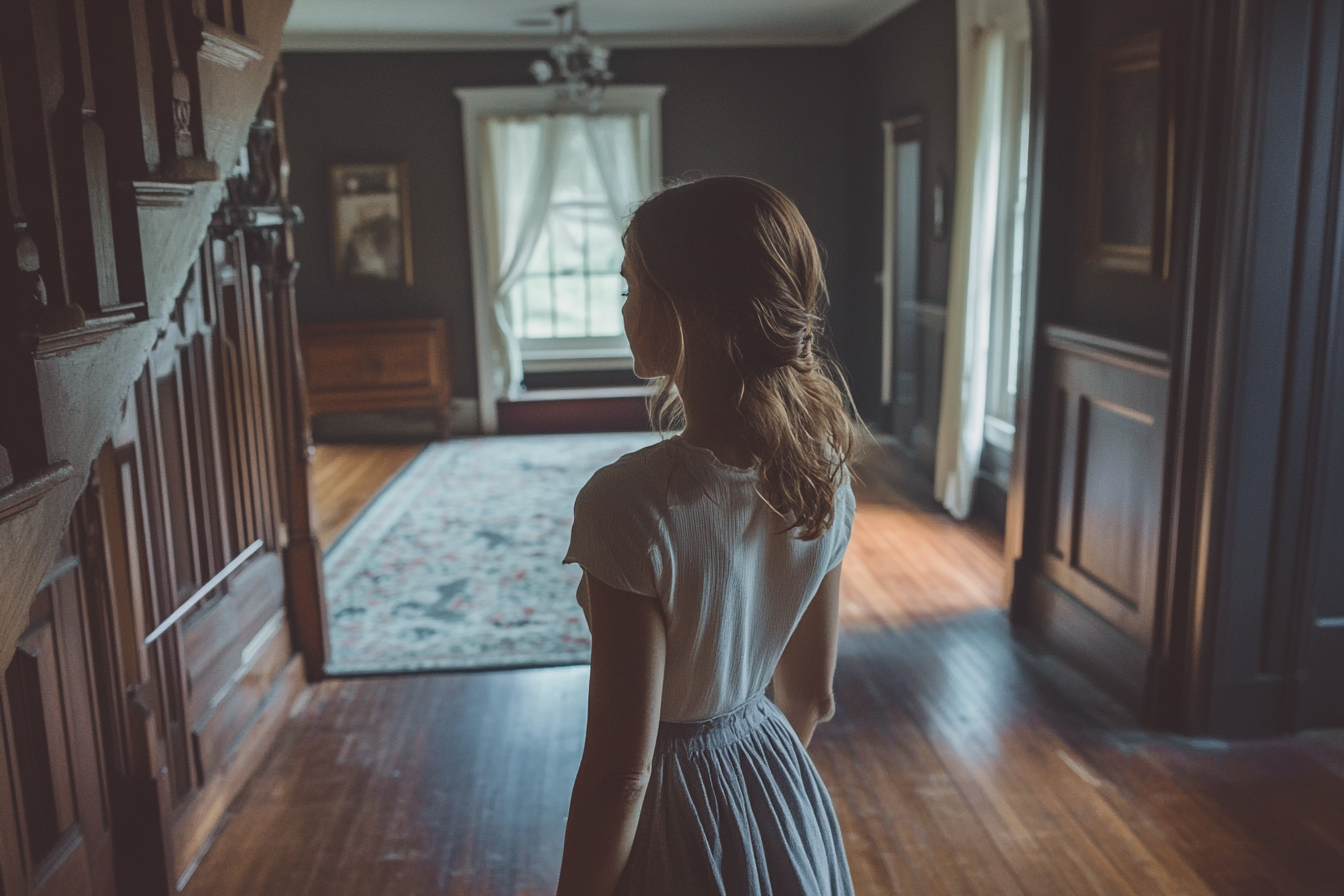 A woman wandering through a large house | Source: Midjourney