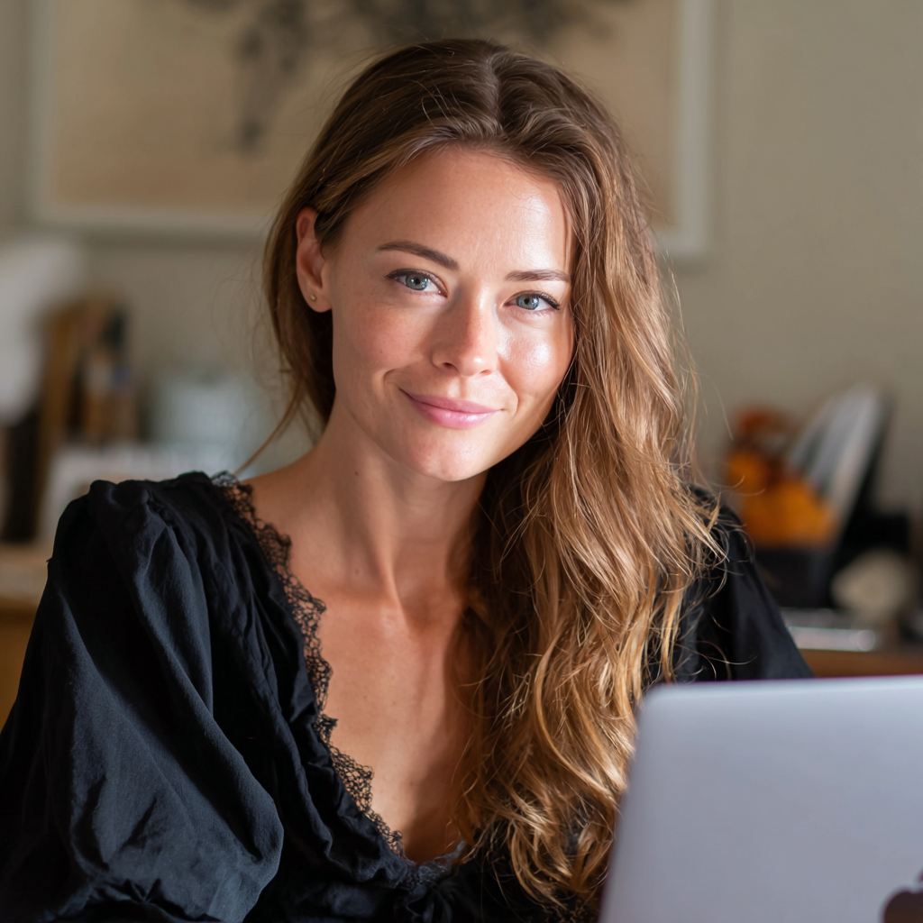 A smiling woman wearing a black blouse | Source: Midjourney