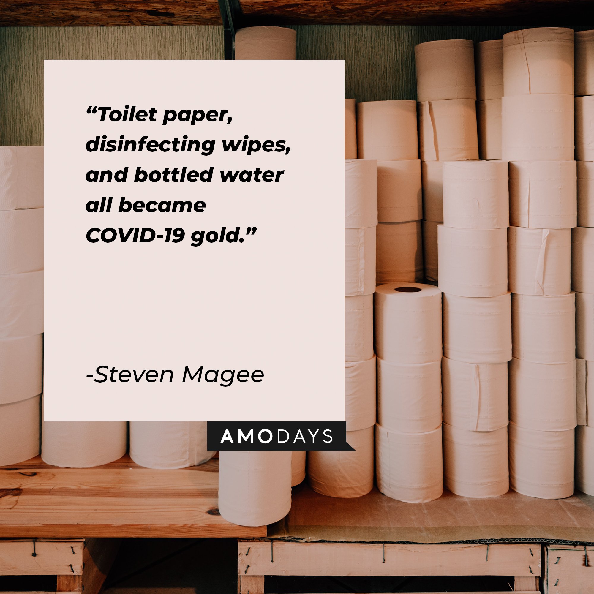  Steven Magee’s quote: "Toilet paper, disinfecting wipes, and bottled water all became COVID-19 gold." | Image: AmoDays