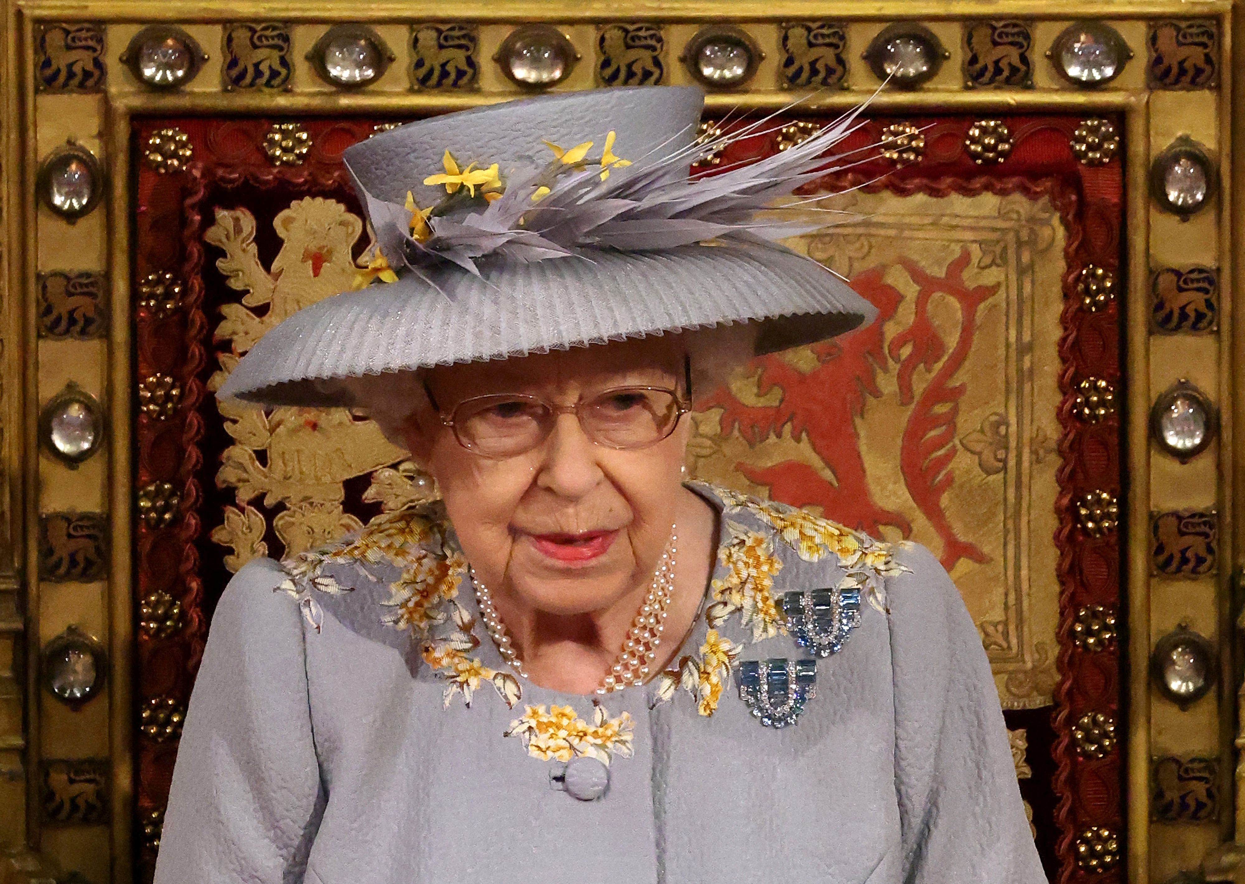 Queen Elizabeth II photographed in House of Lords chamber, during the State Opening of Parliament at the Houses of Parliament on May 11, 2021 in London. / Source: Getty Images