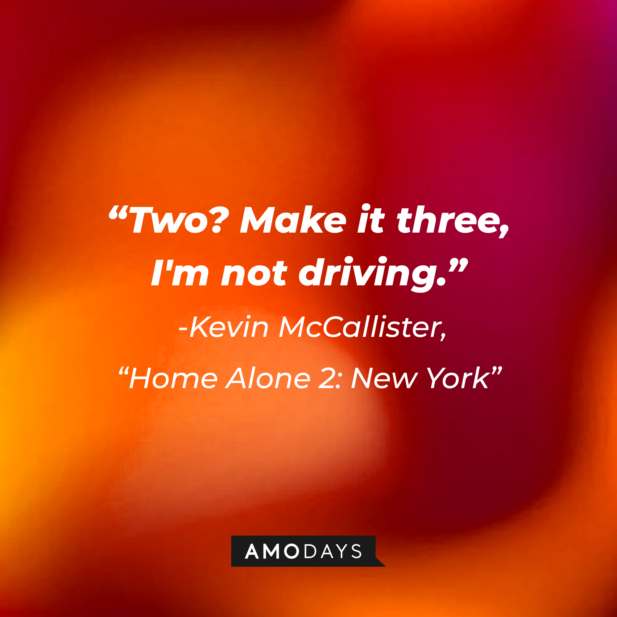 Kevin McCallister's quote: Two? Make it three, I'm not driving." | Source: AmoDays