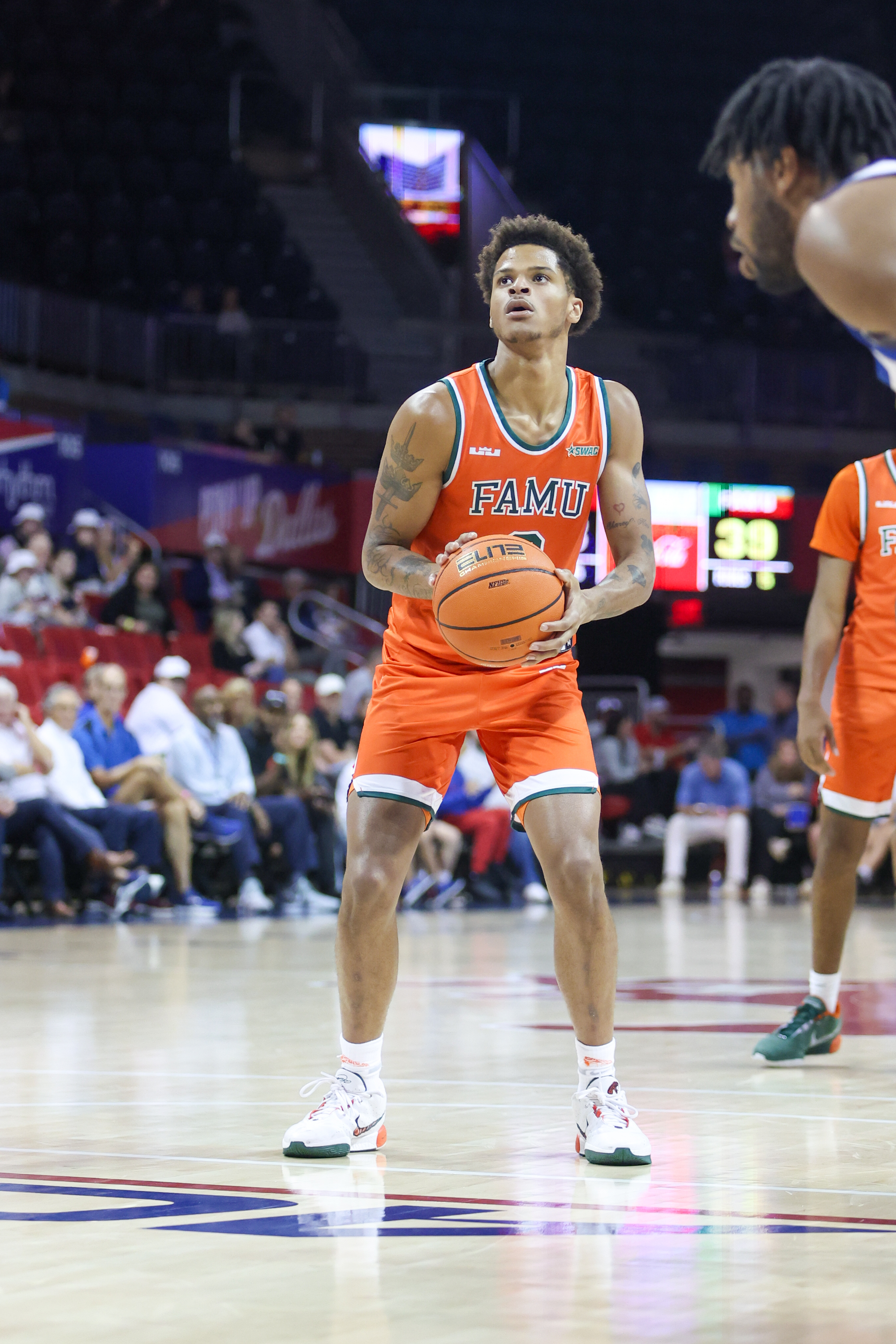 Shaqir O'Neal shoots a free throw during the game between SMU and Florida A&M on November 7, 2024, at Moody Coliseum in Dallas, TX. | Source: Getty Images