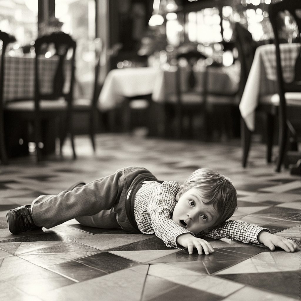 Young boy falling on a restaurant floor | Source: Midjourney